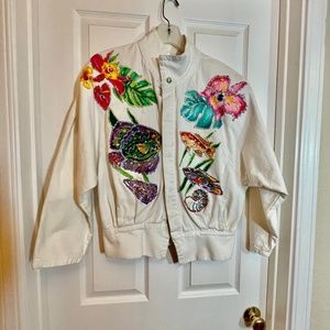 Fun Painted Jacket with Sparkly Fish and Flora